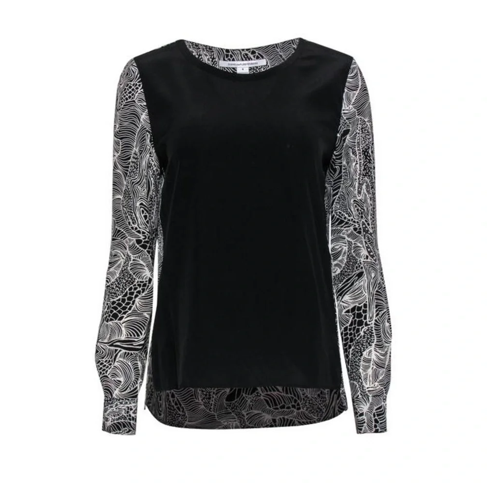 DIANE VON FURSTENBERG Long Sleeve Patterned Silk Blouse